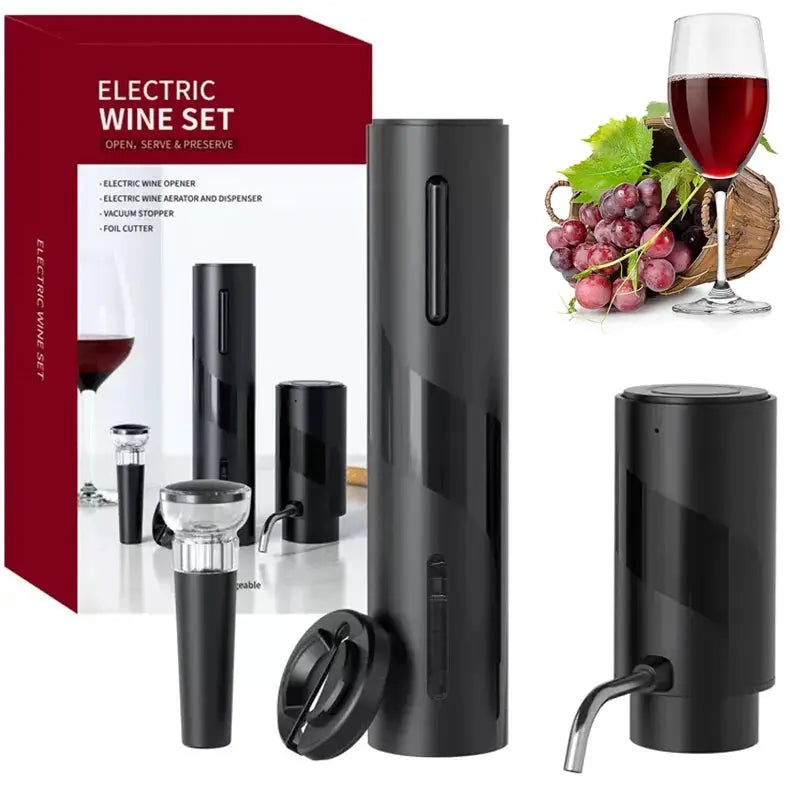 USB Rechargeable 4-in-1 Electric Wine Opener Set with Decanter Aerator Pourer Stopper And Foil Cutter - Complete Wine Tool Kit from PriceLows™