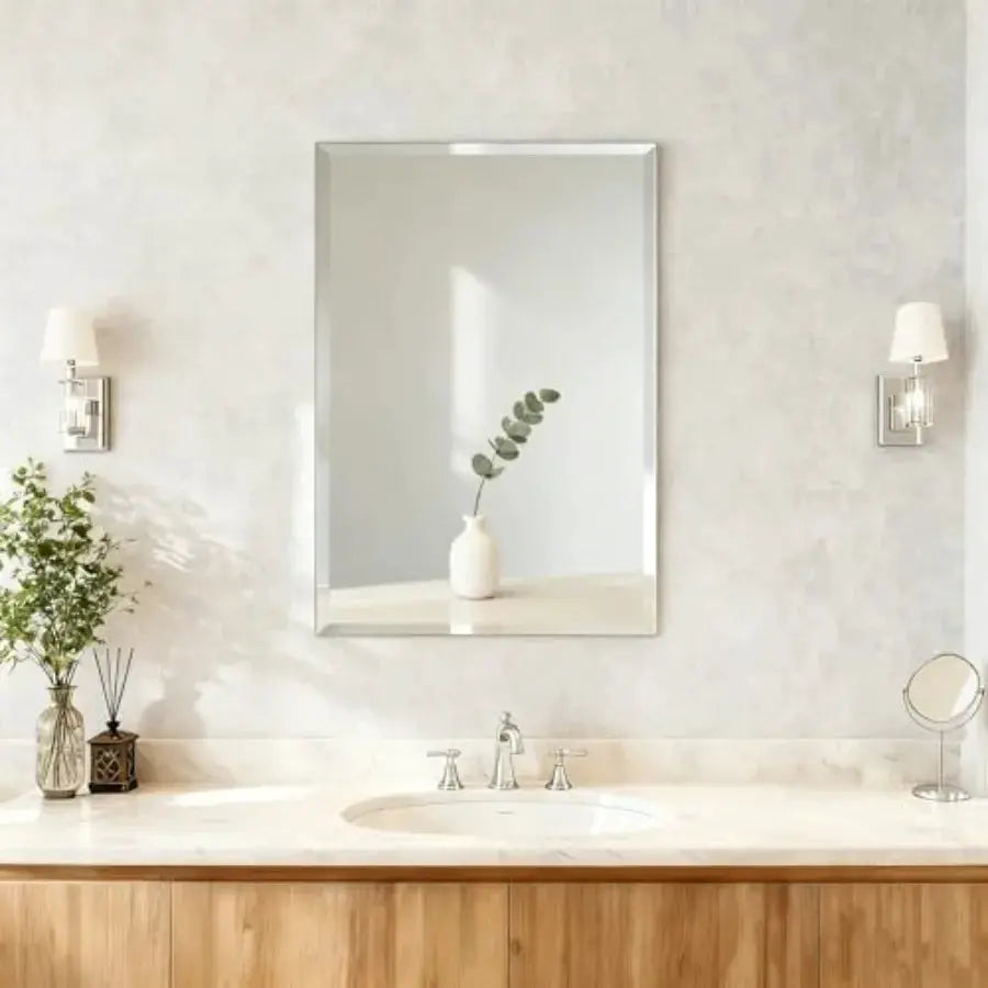 Beveled Bathroom Mirror for Wall, Rectangle Frameless Wall Mirror 24" x 16" Inch for Vanity Living Room Entryway Bedroom, Tempe from PriceLows™