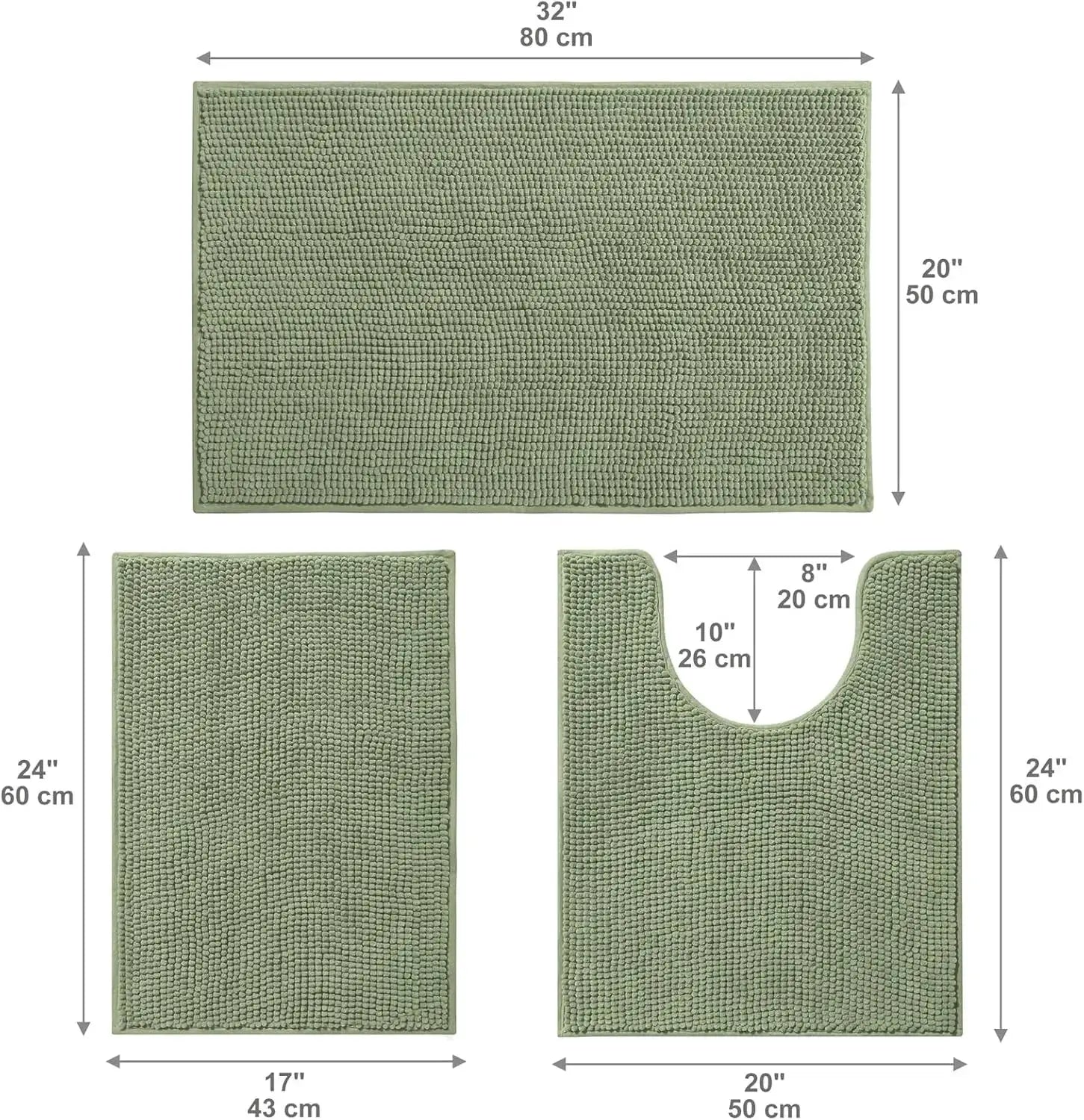 Bathroom Rugs Sets 3 Piece, Non-Slip Chenille Bath Rug - Ultra Soft, Washable, Super Absorbent Bath Mat for Bathroom, To from PriceLows™