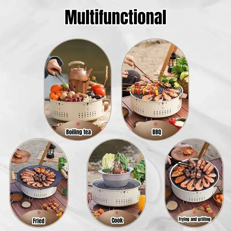 Portable Barbecue Grill Korean Charcoal Stove Stainless Steel Split BBQ Stove Round Non-stick Barbecue Rack For Outdoor Camping from PriceLows™