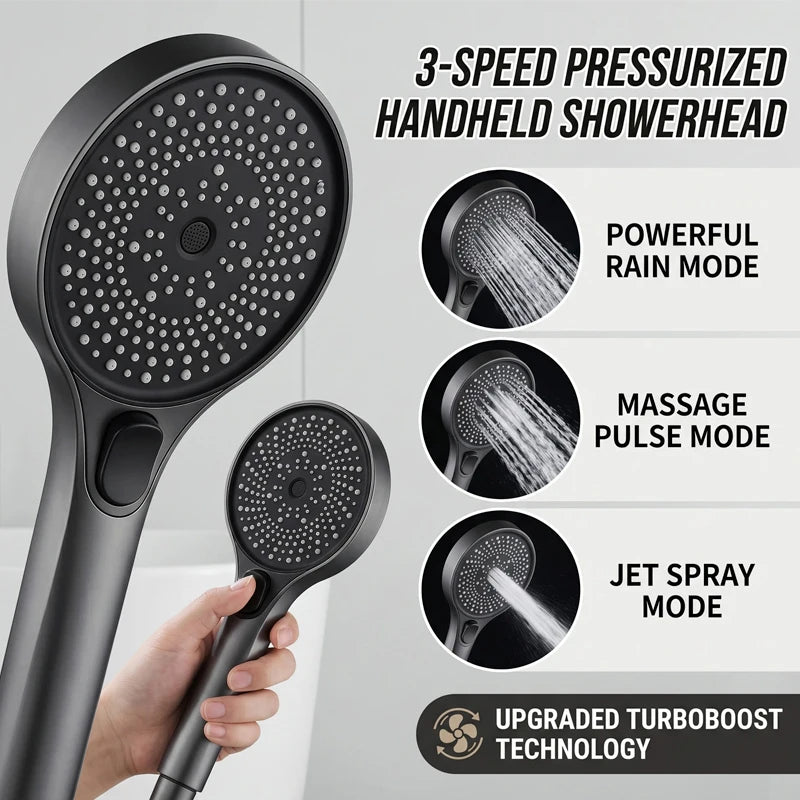Showerhead | High Pressure | 3 Spray Modes Rainfall/Massage/Jet | G1/2 Connector