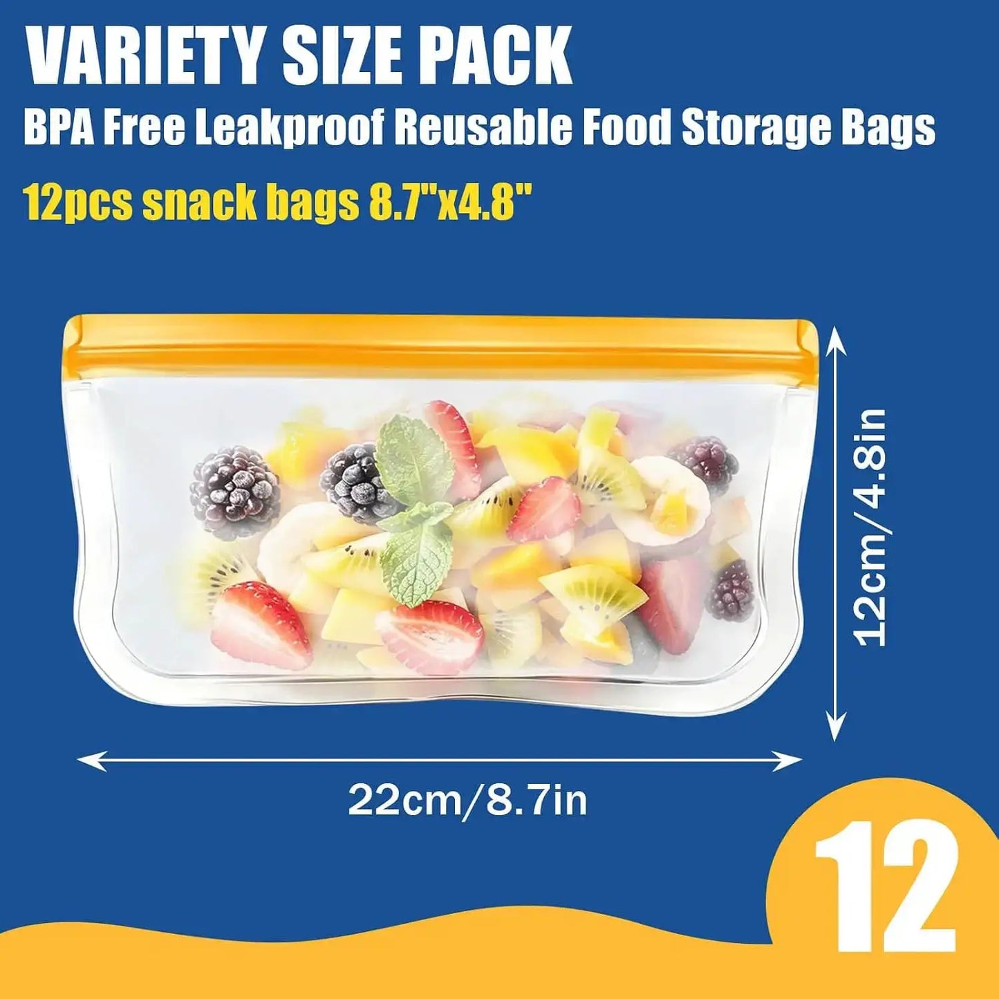 Reusable Silicone Freezer Bags | Leakproof | Dishwasher Safe | 12 Pack