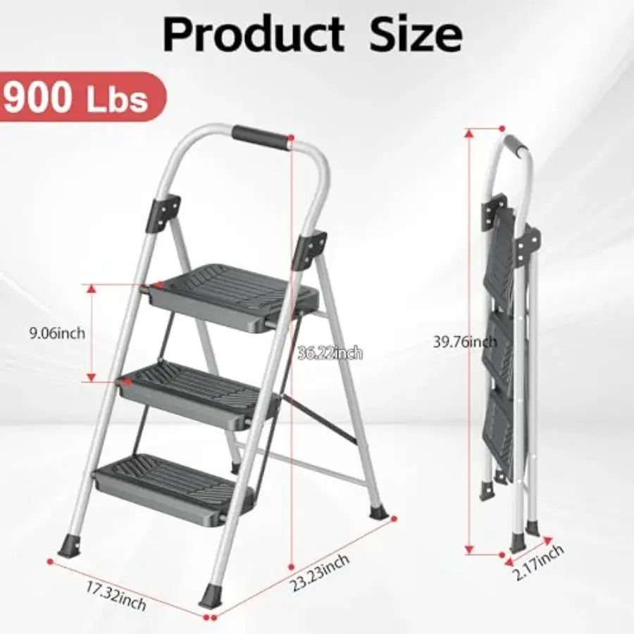 3 Step Ladder Folding Step Stool with Anti-Slip Wide Pedal Soft Handle Anti-Slip Feet Sturdiest Steel Construction 900lbs Capac from PriceLows™