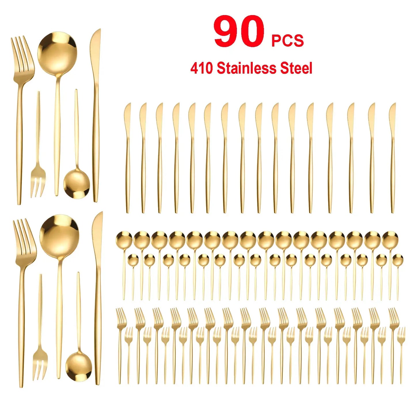 90Pcs Gold Stainless Steel Silverware - Heavy Duty Cutlery, 420 Stainless Steel Tableware Set for Wedding, Buffets, Restaurants from PriceLows™