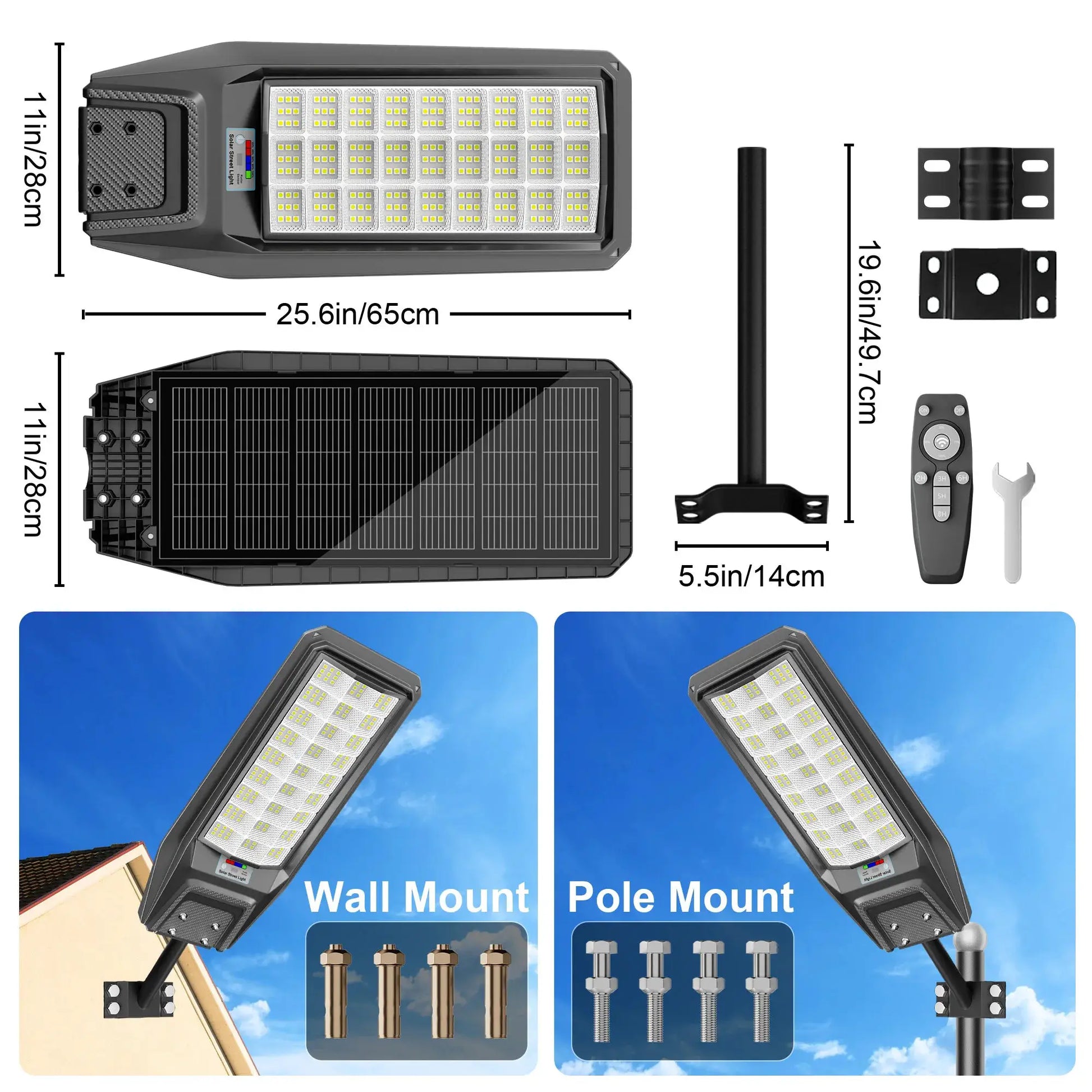 Outdoor waterproof solar light with motion sensor, timer, constant bright mode, dusk-to-dawn, for yard, parking lot, IP65 from PriceLows™
