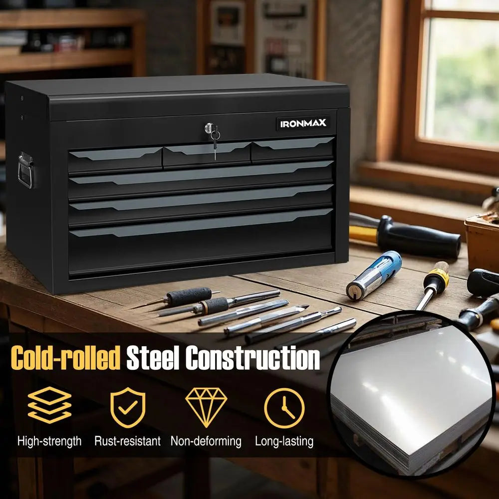 6 Drawer Tool Box, 24 Lockable Toolbox with Top Tray, Portable Steel Storage Box Organizer, Heavy Duty Tool Chest Cabinet for G from PriceLows™