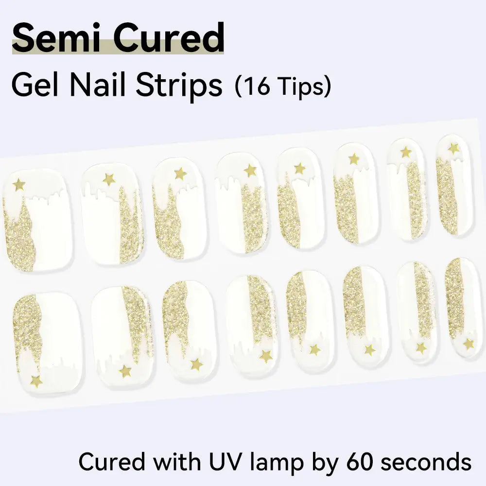 16strips Cartoon UV/LED Semi Cured Gel Nail Strips Pink Glitter Cat Eye Self-Adhesive Gel Nail Wraps Full Cover UV Nail Sticker from PriceLows™