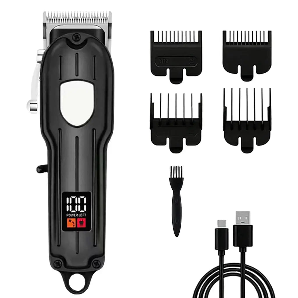Hair Clipper Set | LCD Display | Cordless USB Rechargeable | 8 Guide Combs