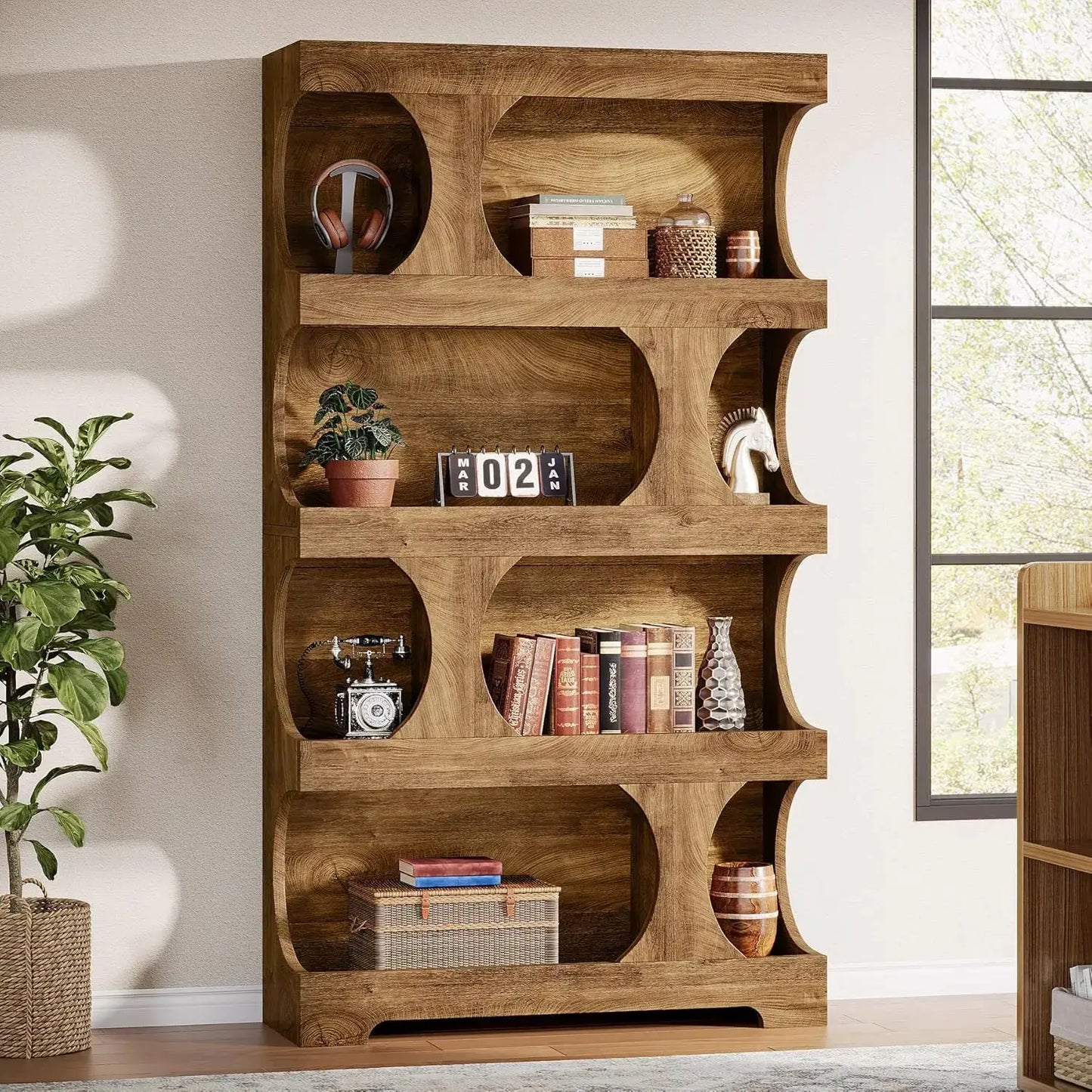 Modern Asymmetrical Bookshelf,Freestanding Display Shelf with Classic Shape,Large Library BookShelf for Living Room, Home Office from PriceLows™