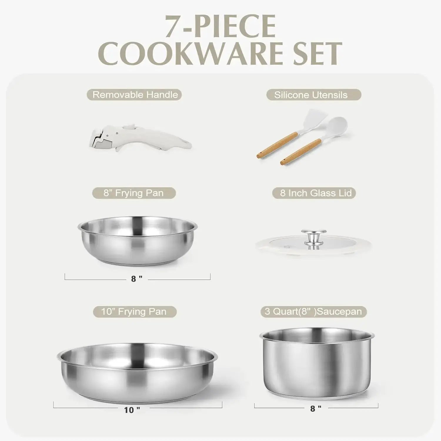 KOCH SYSTEME CS Stainless Steel Pots and Pans Set, 7 Piece Stainless Steel Cookware Set with Detachable Handle from PriceLows™