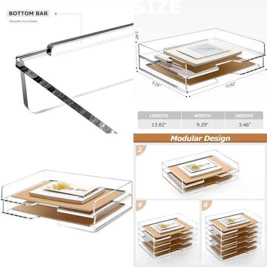 2 Pack- Stackable Paper Letter Tray, A File Desk Organizer Acrylic Desk Organizers and Accessories Sorter Tray, Clear Workspace from PriceLows™