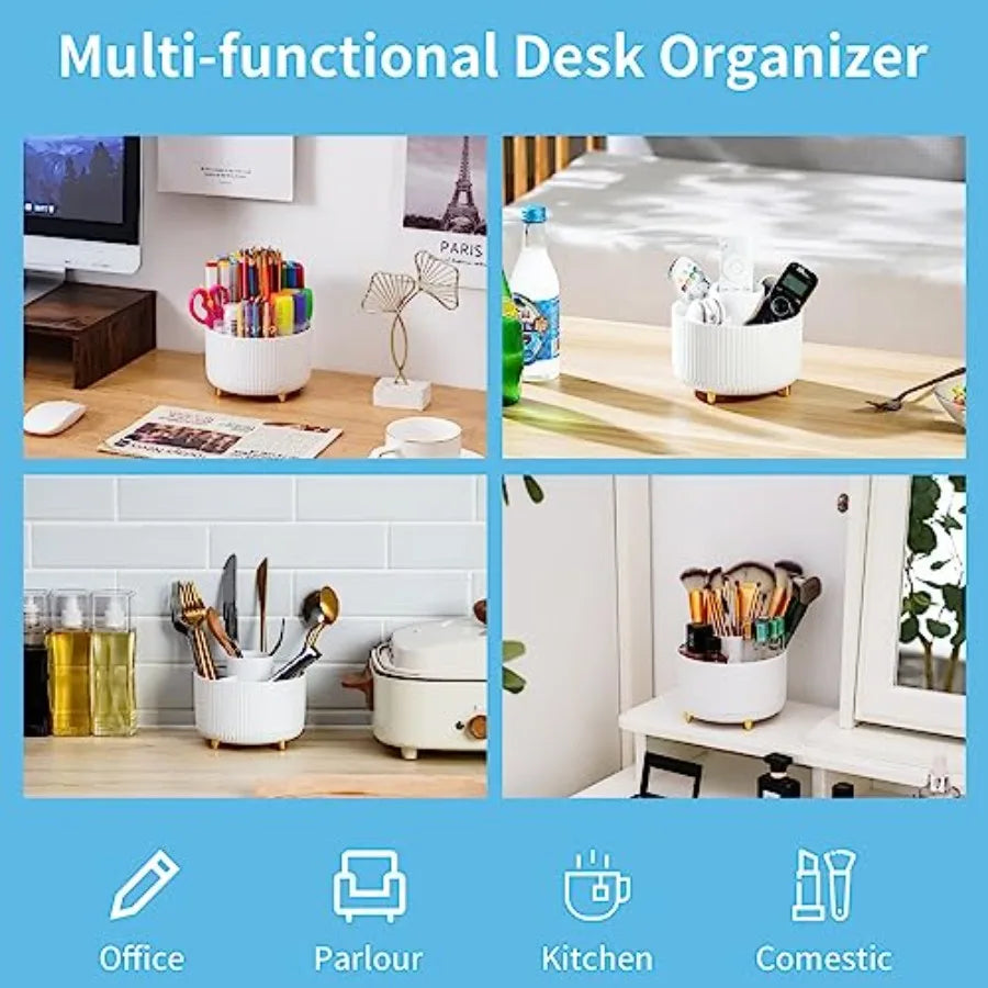 Desk Organizer | 360-Degree Rotation | 5 Compartments Pencil Holder
