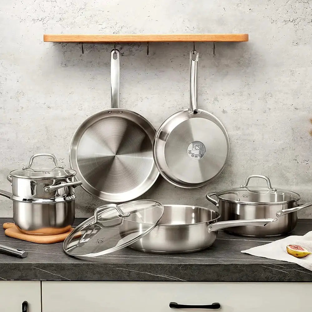 Stainless Steel Cookware Set 10pcs, All Stoves Compatible, Stainless Steel Saucepan Stockpot and Frying Pan, Oven Safe from PriceLows™
