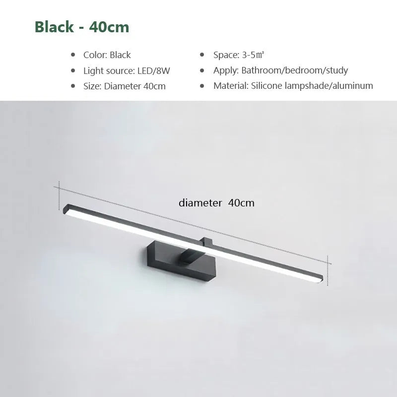 LED Mirror Lights | Wall Mounted Bath Lamp | Waterproof Iron | Black White
