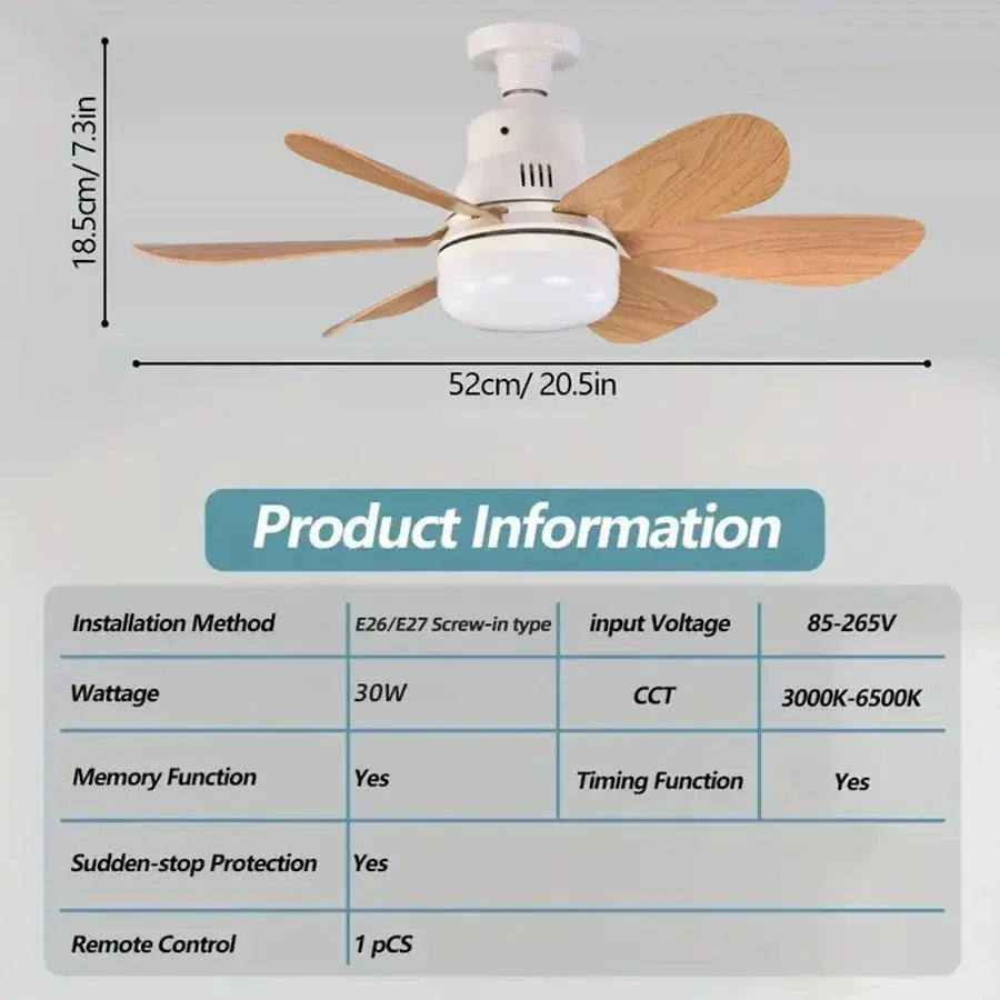 Wood Grain Ceiling Fan Light | Remote Control | E27 Base