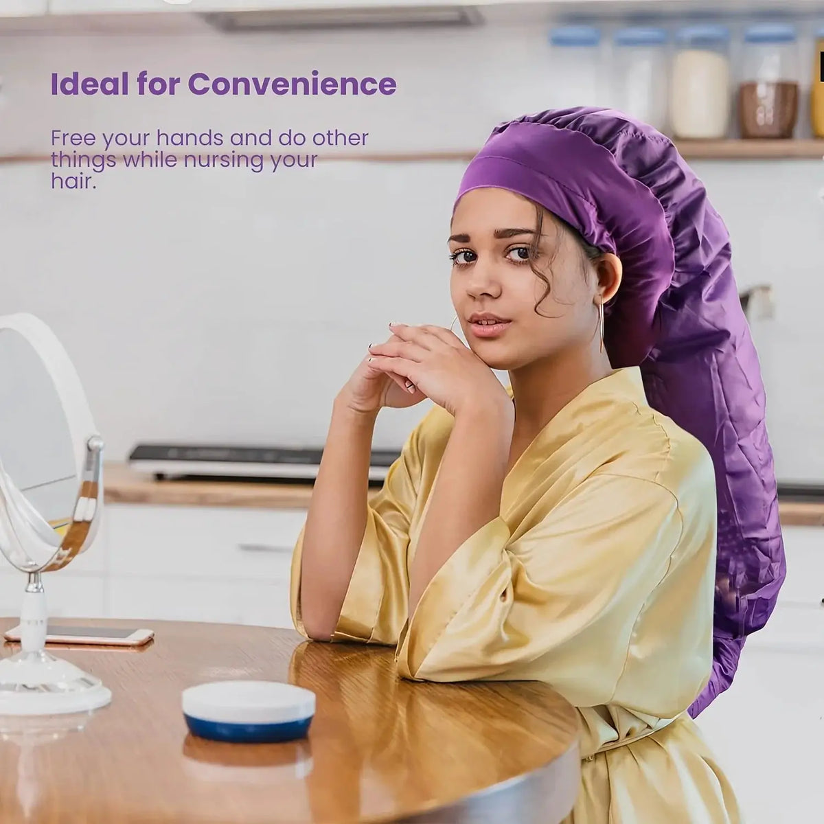 Hair Dryer Bonnet | Adjustable Straps | Deep Conditioning Cap | One Size