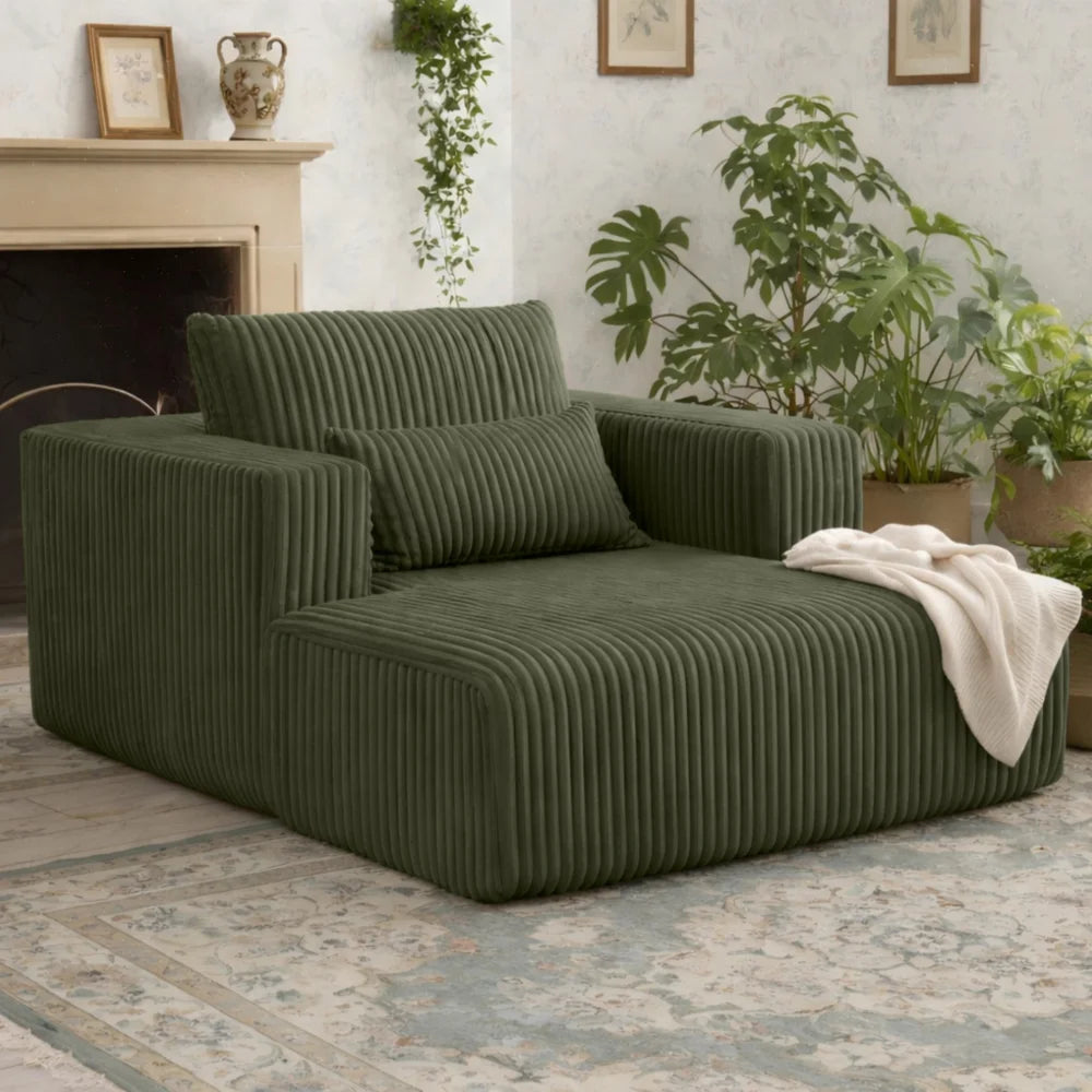 Sofa Bed | 62.6 x 48.23 in | Corduroy Fabric With 2 Lumbar Pillows | Green