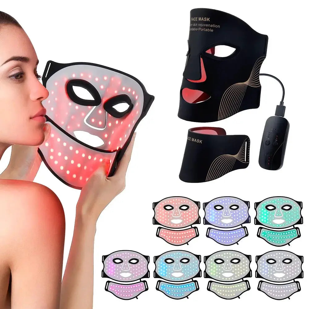 Wireless LED Face Mask with Neck 7 Colors LED Silicone Mask Photon Beauty Mask Skin Tighten Repair Skin Flexible Facial Mask from PriceLows™