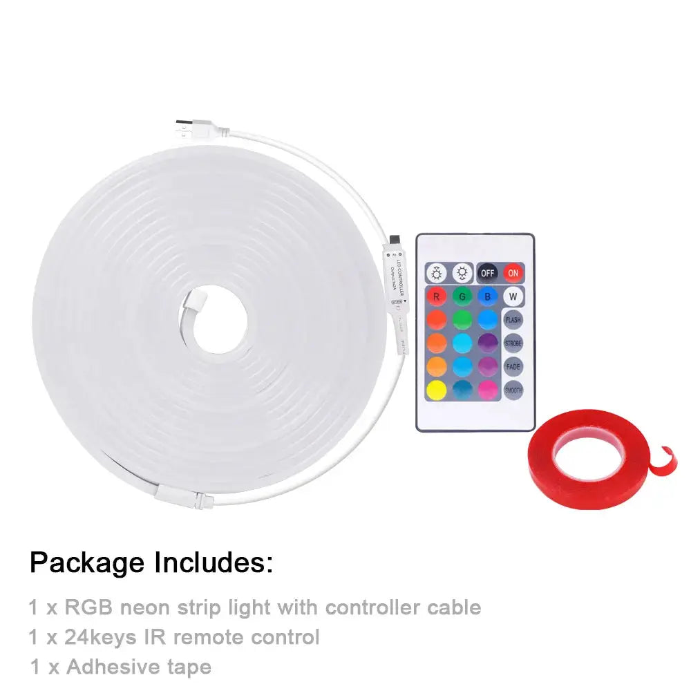 5V RGB Led Neon Strip Rope Light 24key Remote Control USB Kit with Adhesive Flexible Tape 1m 2m 5m 3535 108LED/m Home Decoration from PriceLows™