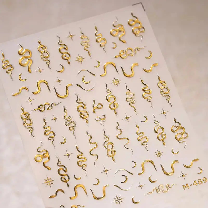 Gold Silver Snake Stars Nail Stickers for Nail Decoation Decals 5D Self-Adhesive Bronzing Stars Moon Totem DIY Supplies Slider from PriceLows™
