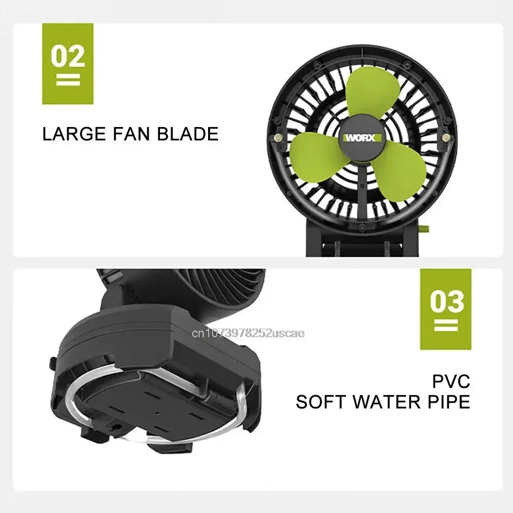 WORX 8inch Cordless Jobsite Fan 7M/s 2200rpm 100ml/min atomizer Rechargeable WU053 Universal 20v Green Battery Platform from PriceLows™