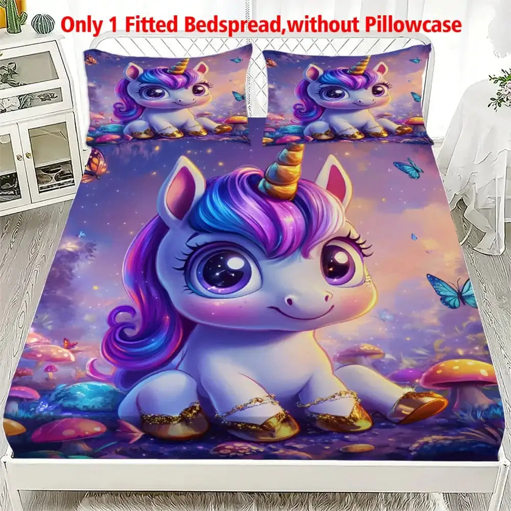 Enchanted Forest Unicorn & Mushroom Print Fitted Sheet Deep Pocket Elastic Mattress Cover Single Double Queen King Bedroom Decor from PriceLows™