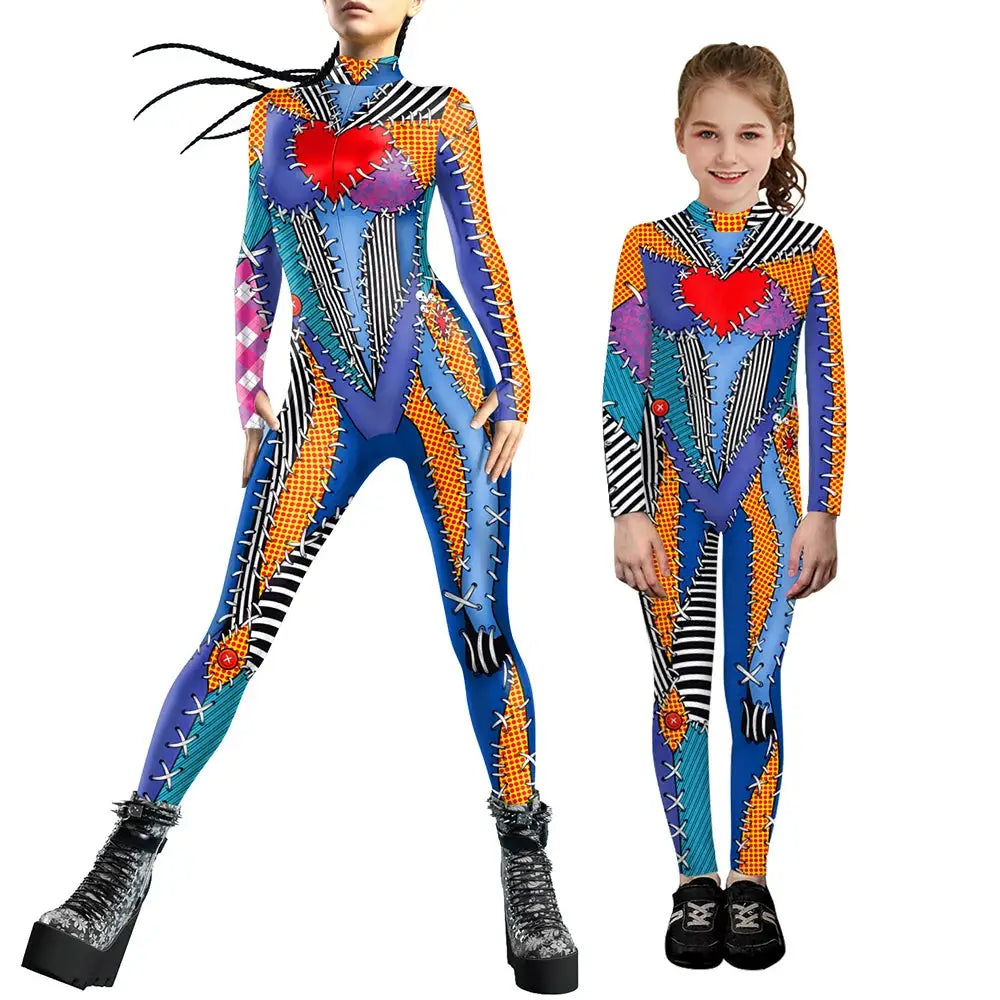 Zawaland Halloween Catsuit Jumpsuit Female Children Carnival Party Splice Print Cosplay Costume Zentai Women Clothing Bodysuit from PriceLows™