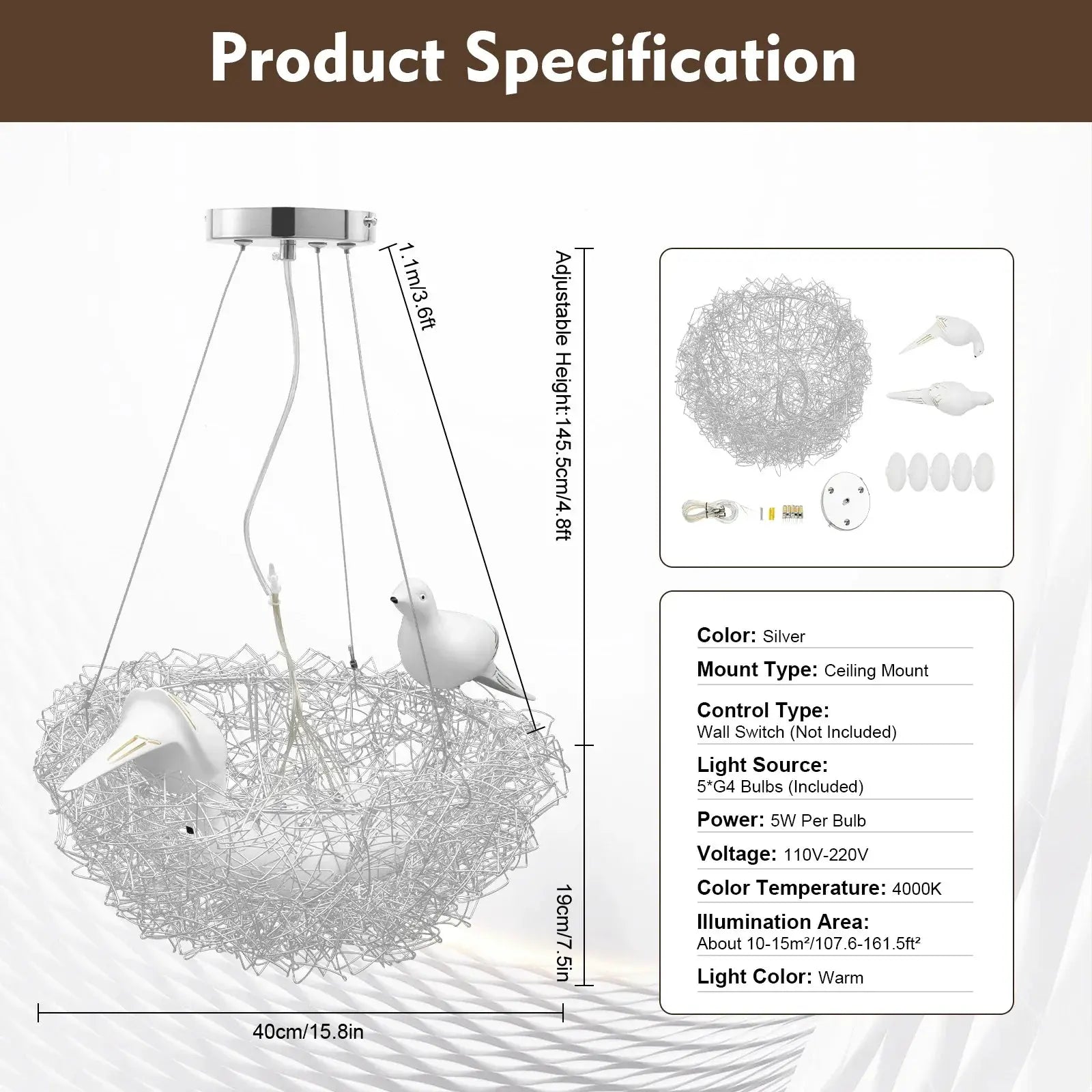 Modern Pendant Light, 5 Lights Adjustable Bird Nest Pendant Light, Creative LED Hanging Ceiling Light Fixtur for Restaurant from PriceLows™