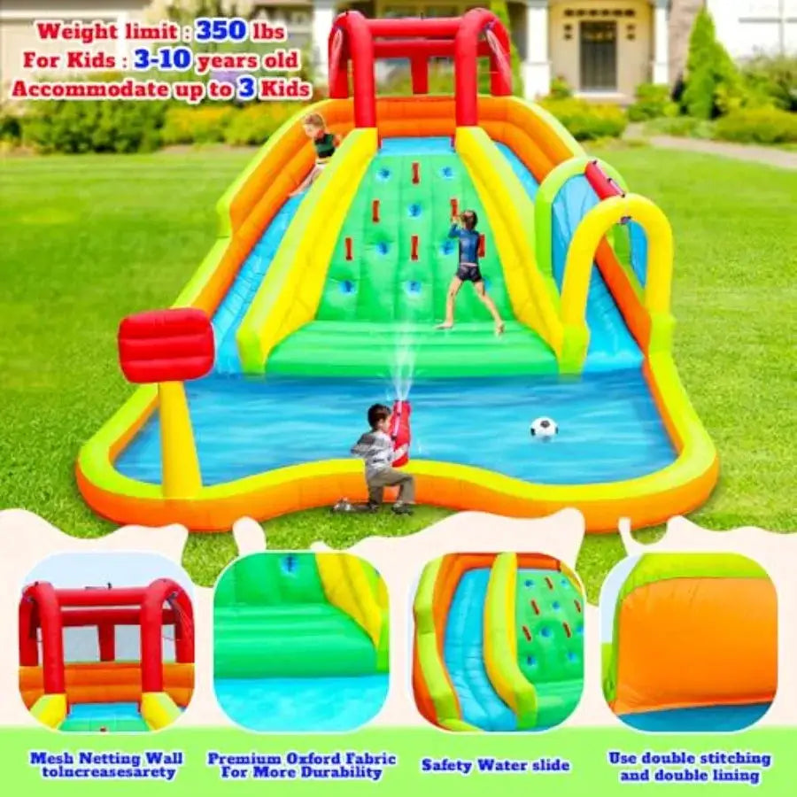 Inflatable Water Double Slides Park, Bounce House with Arched Water Gun Spray, Jumping Castle with Air Blower from PriceLows™