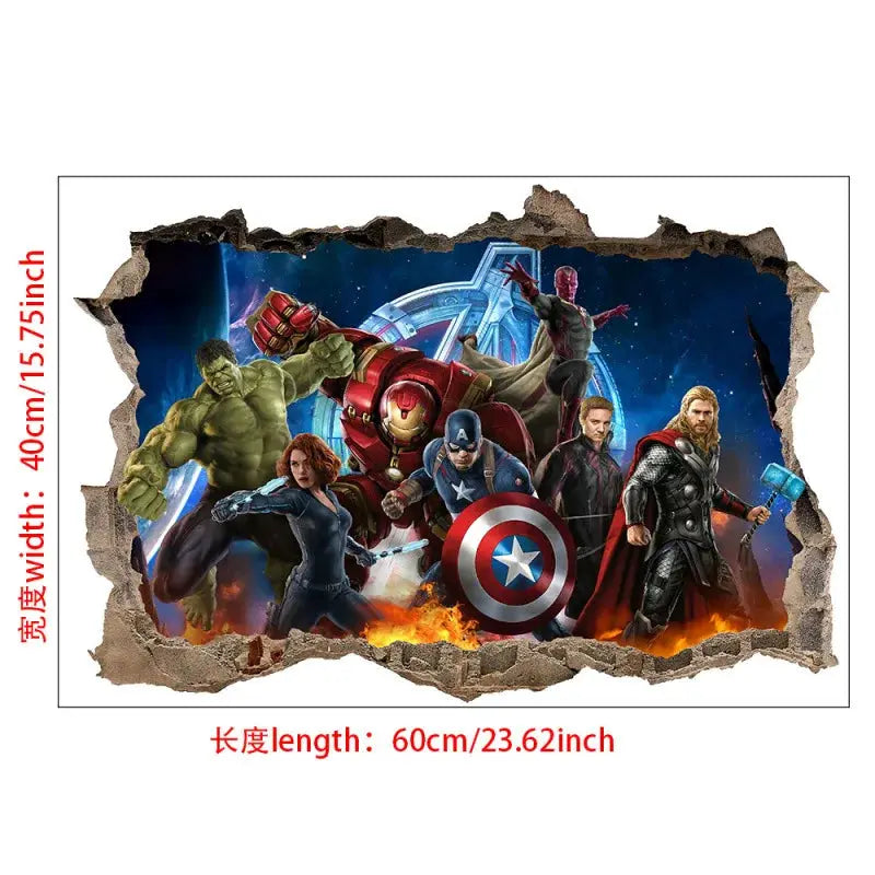 3D Wall Sticker | Size 60x40 cm | Avengers | Hulk Iron Man Captain America Thor