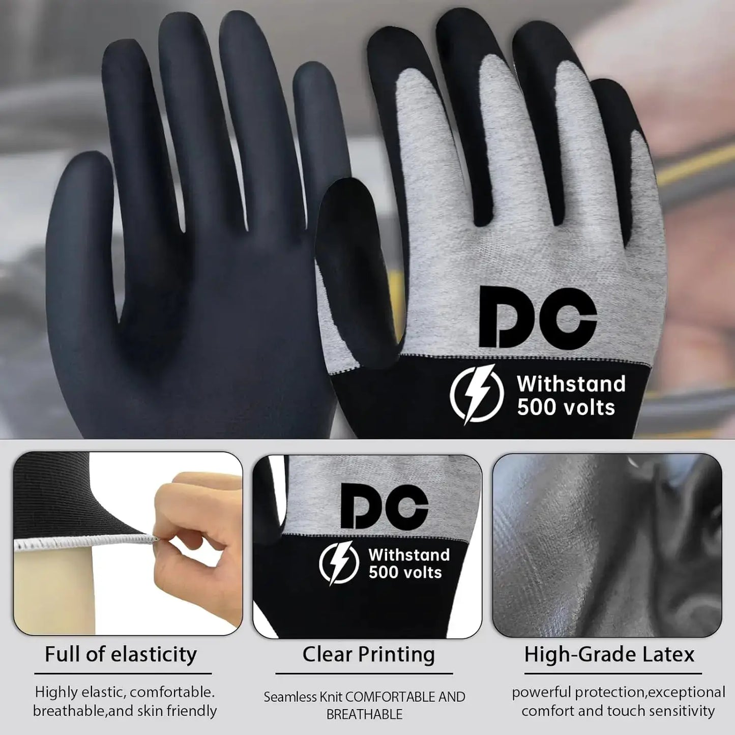 500V Insulated Electrician Gloves Touch-Screen, Flame Retardant Rubber Non-slip Work Gloves for Shock Prevention, Large from PriceLows™