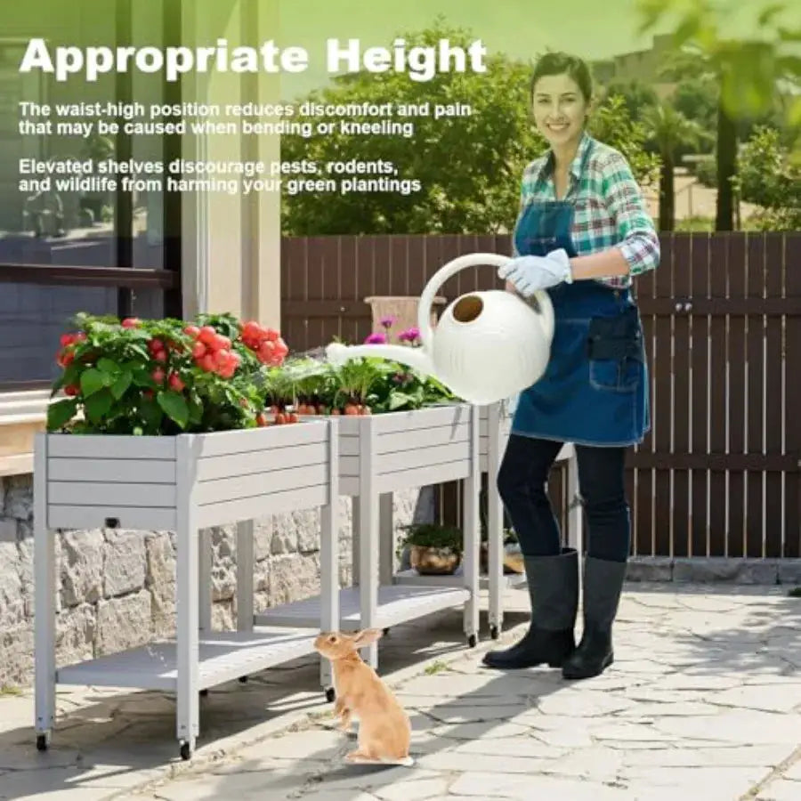 Elevated Raised Garden Bed with Wheels, Outdoor Large Resin Patio Planter Box Stand Divisible with Drain Plug, Water Monitor fo from PriceLows™