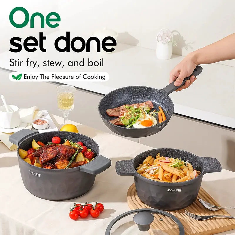 DONNOR 16Pcs Stockpot with Lid Kitchen Induction Cookware Set Multipurpose Stock Pot for Stew Simmering Soup Pot JT450 from PriceLows™