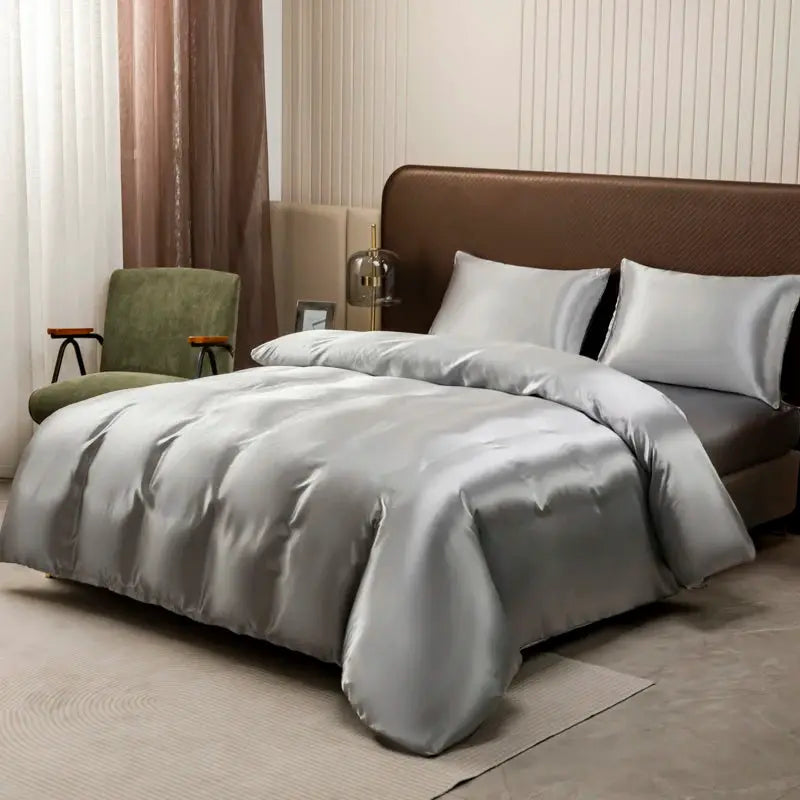 Ice Silk Duvet Cover Set | Solid Black | 80Gsm Light | Multiple Sizes