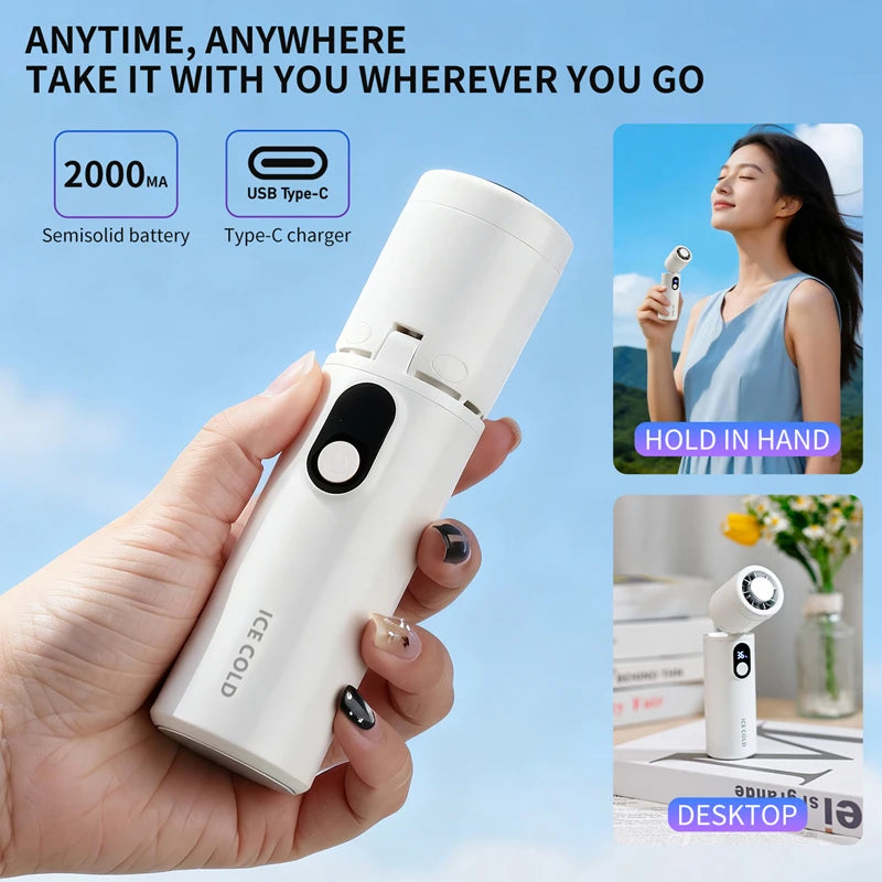 Portable Handheld Fan | USB Rechargeable | Foldable | Digital Display
