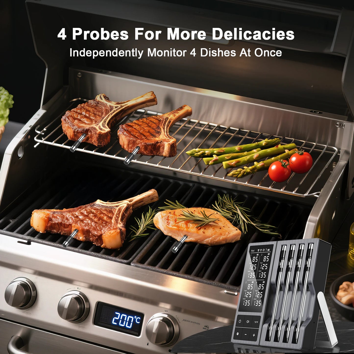 Wireless Meat Thermometer | 4 Probes | Bluetooth 5.2 | One Size