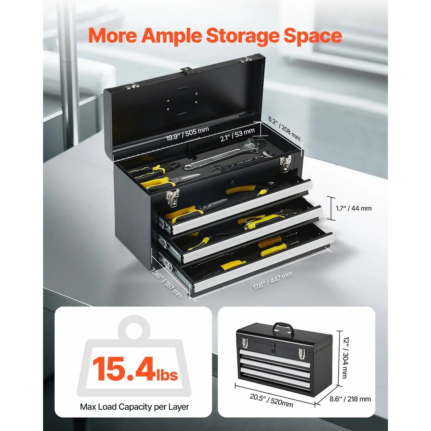 SucceBuy 20in 3-Drawer Metal Tool Box Black/Red Tool Chest with EVA Liners Multifunction Tool Organizer for Garage & Workshop from PriceLows™
