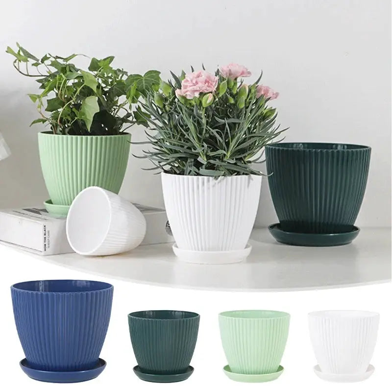 Plastic Planters Round Plant Pots with Tray Succulent Flowerpots Plants Garden Flower Nursery Pot Bedroom Office Flower Pot from PriceLows™