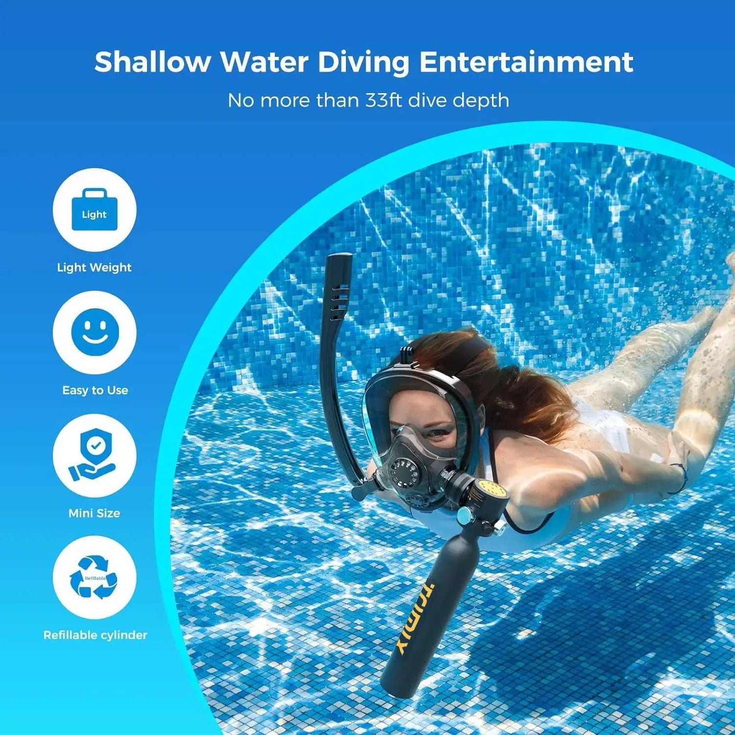 TRIMIX Mini Scuba Lung Tank 0.5L With Snorkeling Mask Support Up to 10 Minutes Underwater Breathe 5 Meter Depth from PriceLows™