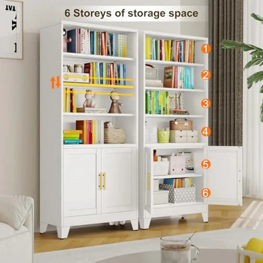 71 H Tall Metal Bookcases with 2 Doors and Adjustable Shelves Industrial 6-Tier Open Display Shelf in Black Space-Saving Storag from PriceLows™