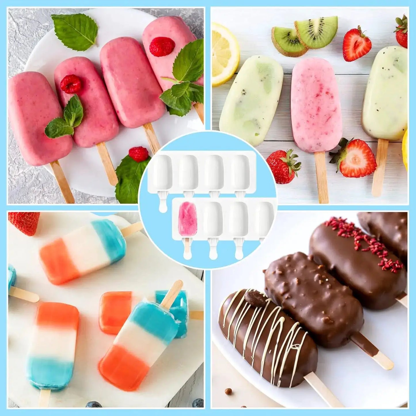 6 Pcs Silicone Popsicle Molds with 300 Wooden Sticks, 4 Cavity Ice Lolly Mold for DIY Frozen Treats, Easy Release and Dishwasher from PriceLows™