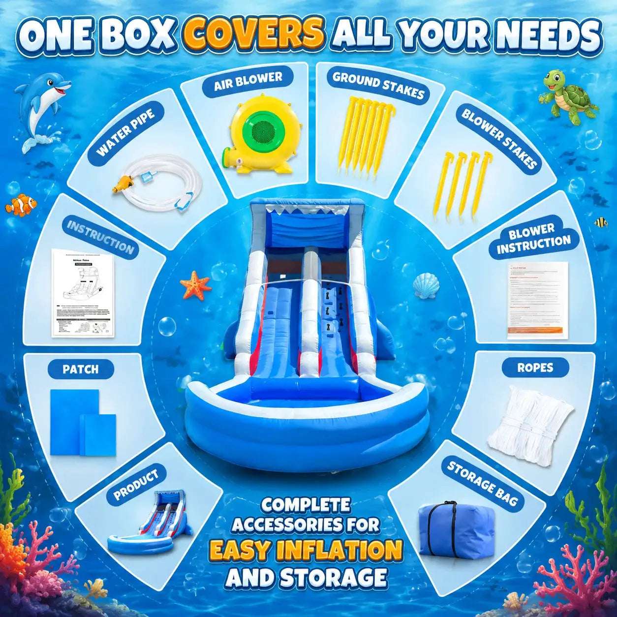 Water Slide | Oxford Material | Outdoor Inflatable | Blue White Red