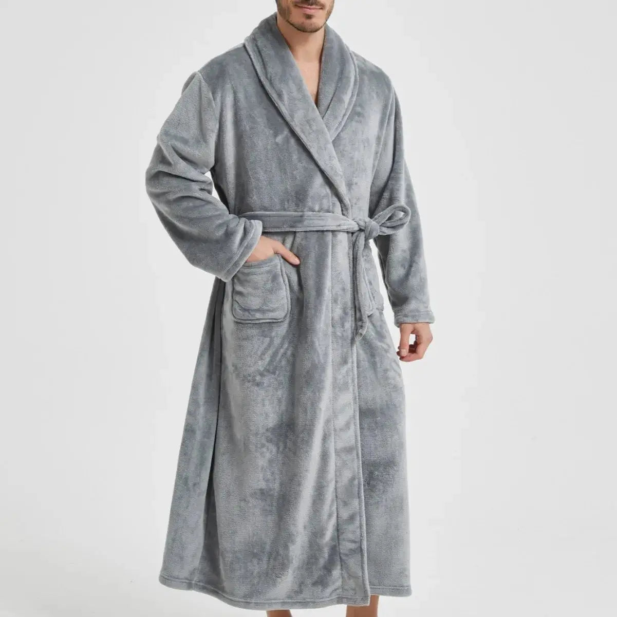 Men Bathrobe | Polyester Knit | Turn Down Collar | Winter Homewear
