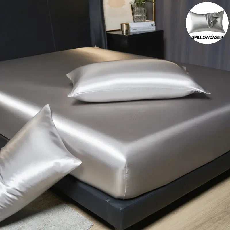 Satin Fitted Sheet Set | Smooth Polyester | Deep Pocket Fit | Queen King