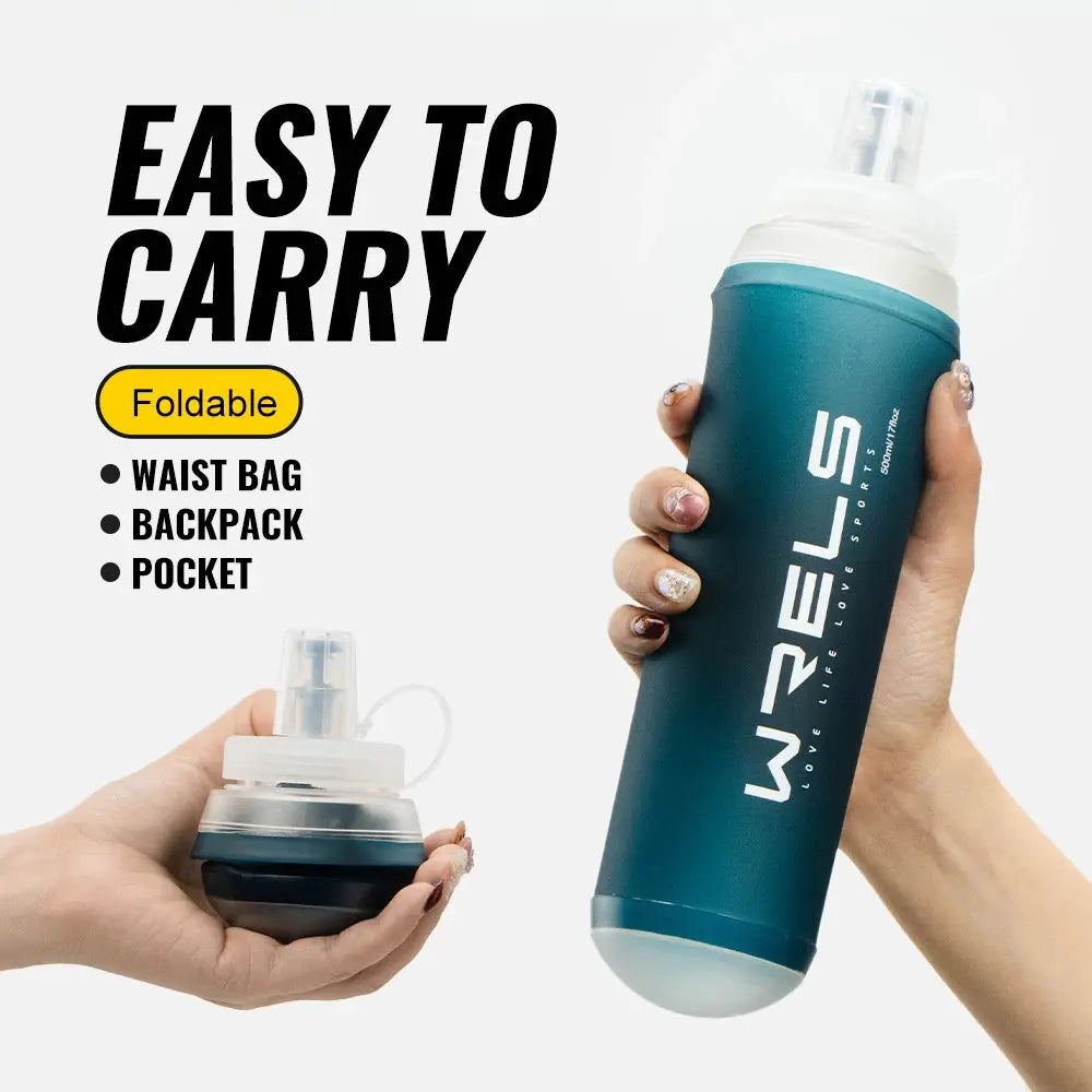 WRELS 500ML TPU Soft Folding Water Bottles BPA-Free Collapsible Sports Flasks for Hiking Climbing Camping Running Bottle from PriceLows™