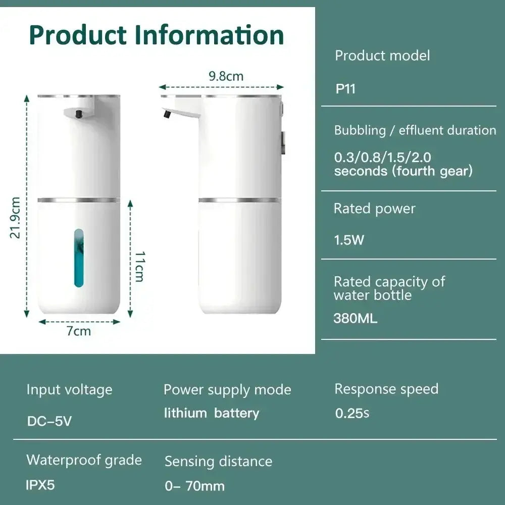 380ML Automatic Foam Soap P11 Dispenser Bathroom Smart Washing Hand Machine With USB Charging ABS 4 Level Adjustable from PriceLows™