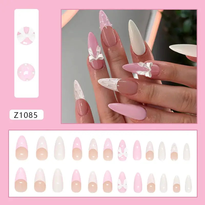 Press On Nails | 24pcs Summer Green Almond | Y2K Star Print | Reusable