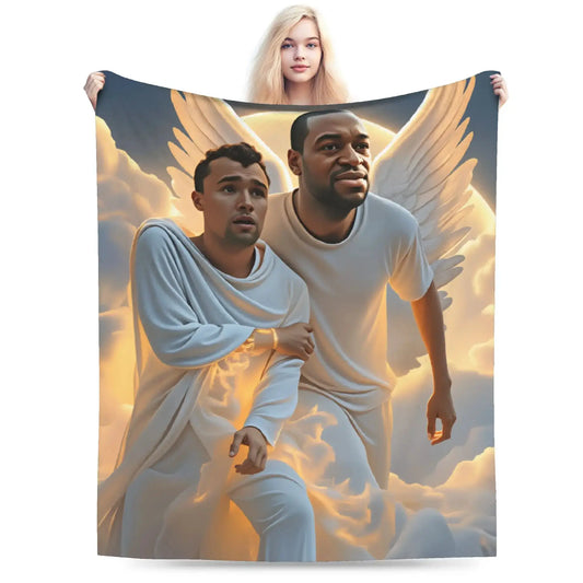 Charlie Kirk Angelic Advocate With George Floyd Blanket Girls Flannel Throw Blanket For Living Room Soft Quality Bedspread Gift from PriceLows™