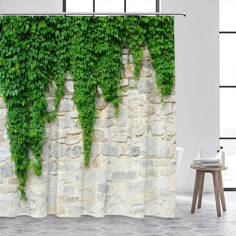 Green Leaves Shower Curtains Tropical Leaf Garden Vine Plant Wall Hanging Fabric Home Bathroom Decor Bath Curtain Set with Hooks from PriceLows™