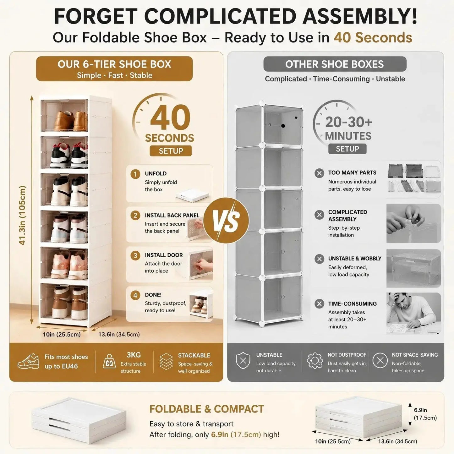 6 Layers Shoes Box Foldable Transparent Sneaker Shoe Storage Organizers Box Stackable Dustproof High-top Cabinet Shoe Rack Shelf from PriceLows™